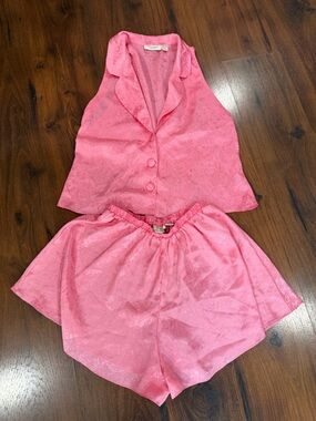 Victoria’s Secret Vintage Satin Pink Sleeveless Top Shorts Lounge Pajama Set M